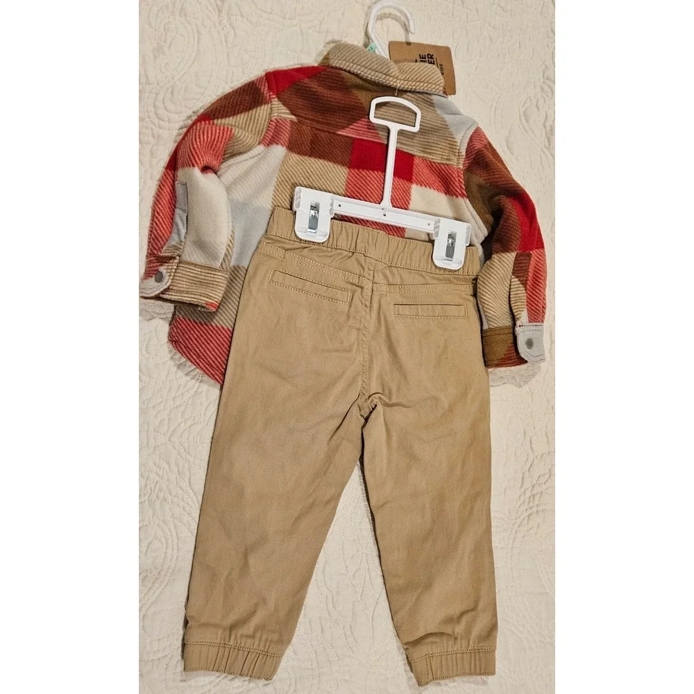 Eddie Bauer Toddler Baby 2 Piece Set Plaid Flannel Shacket‎ and Joggers 18M NEW
